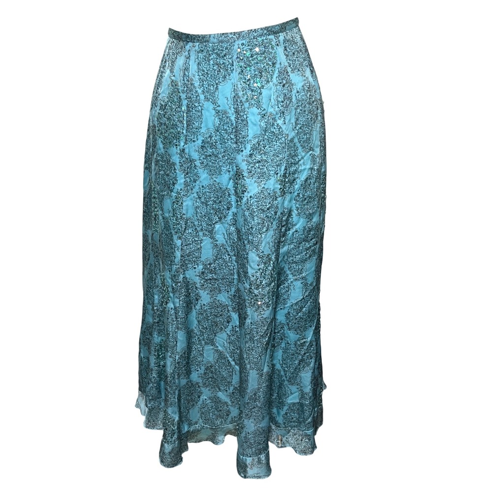 Ethereal Silk Sequin Maxi Skirt Turquoise Marshall Field's 14
